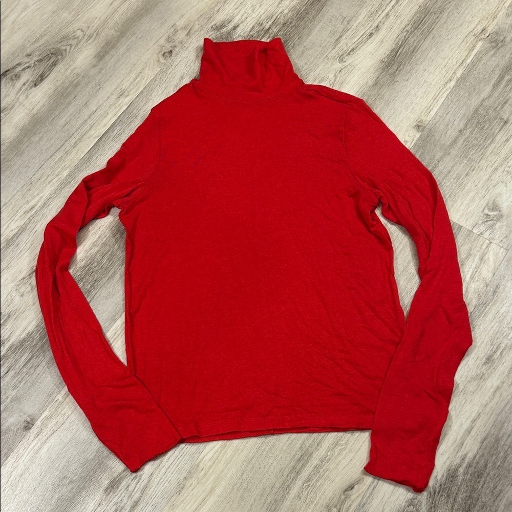 Madewell‎ Bold Red Minimalist Lightweight Soft Stretch Knit Turtleneck Sweater